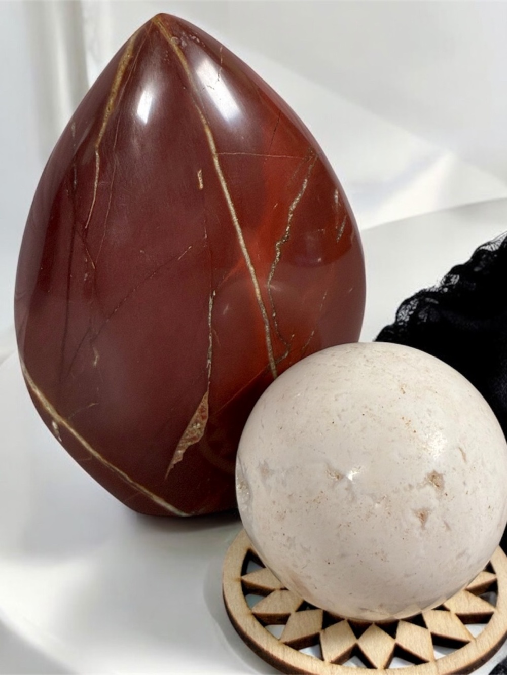 Earth & Moon Pair Mookaite Freeform and White Agate Sphere Collector Crystal Set
